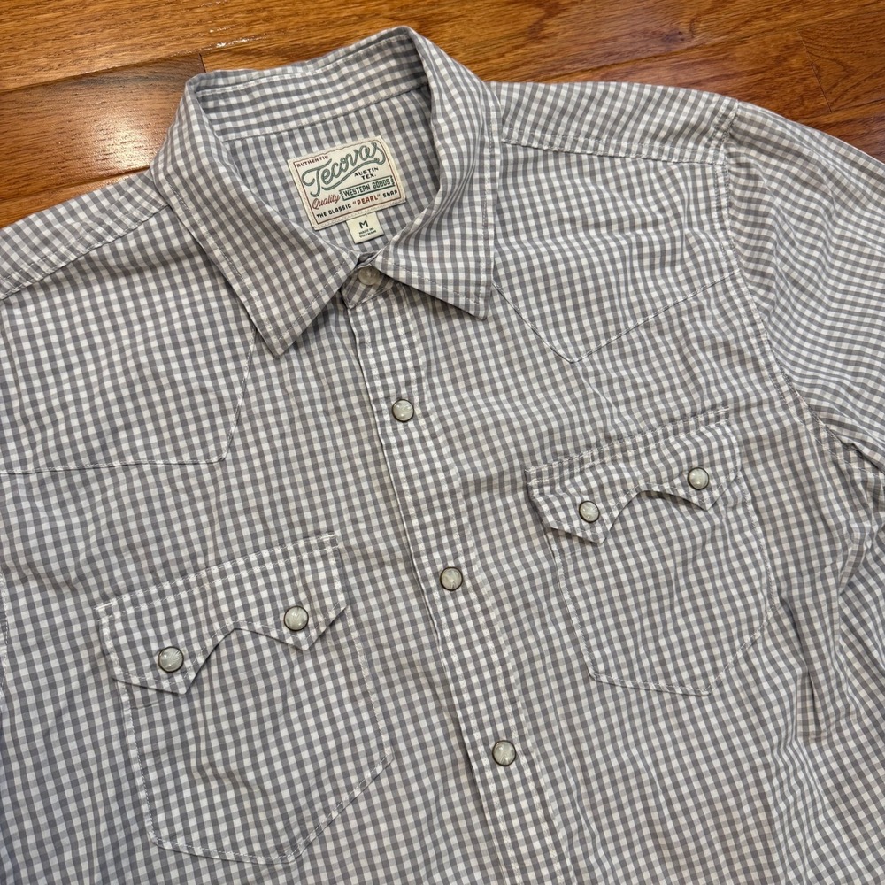 Tecovas Western Pearl Snap Shirt Mens Medium Gray Gingham Cowboy Yoke Sawtooth